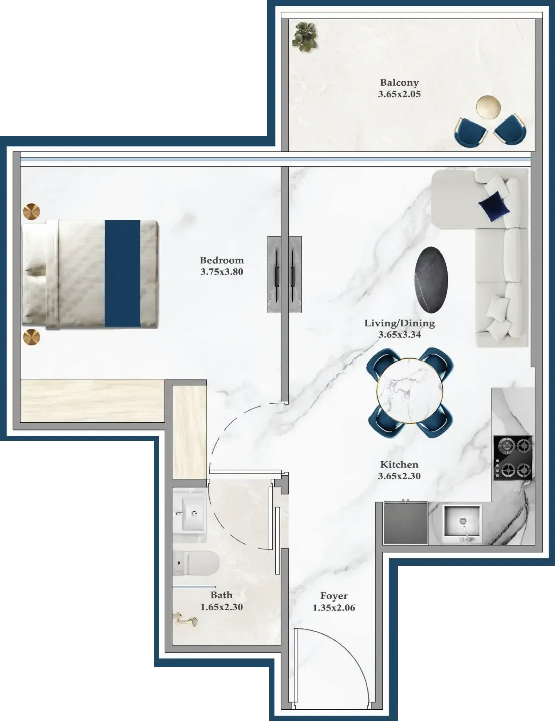 Serenz 1 bed floor plan, 548 sqft