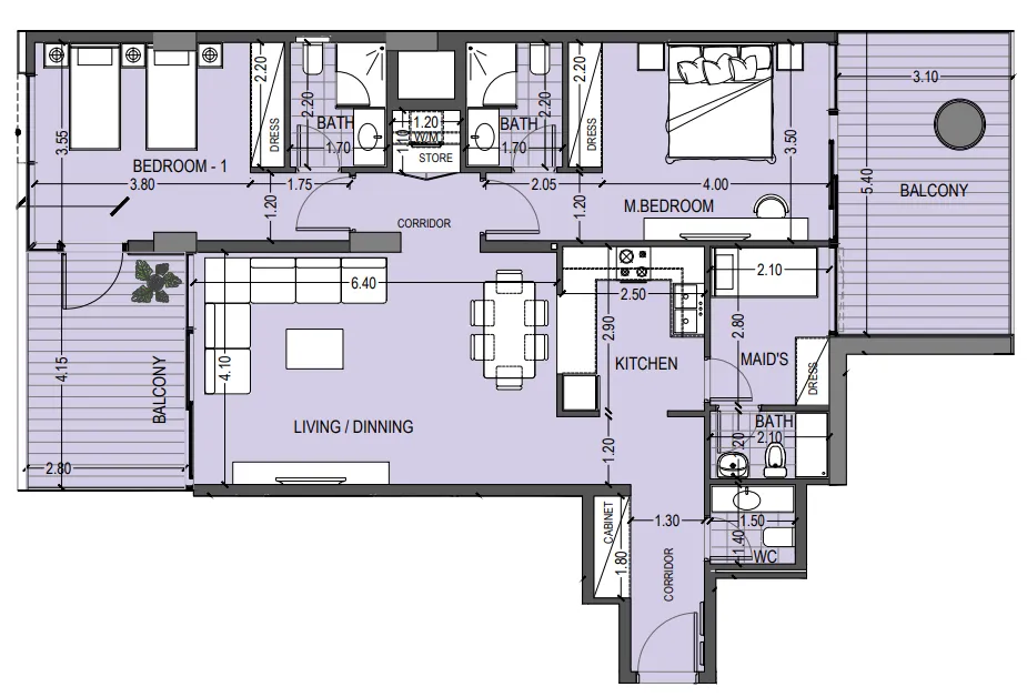 Celia Gardens 2 bed floor plan, 1,485 sqft