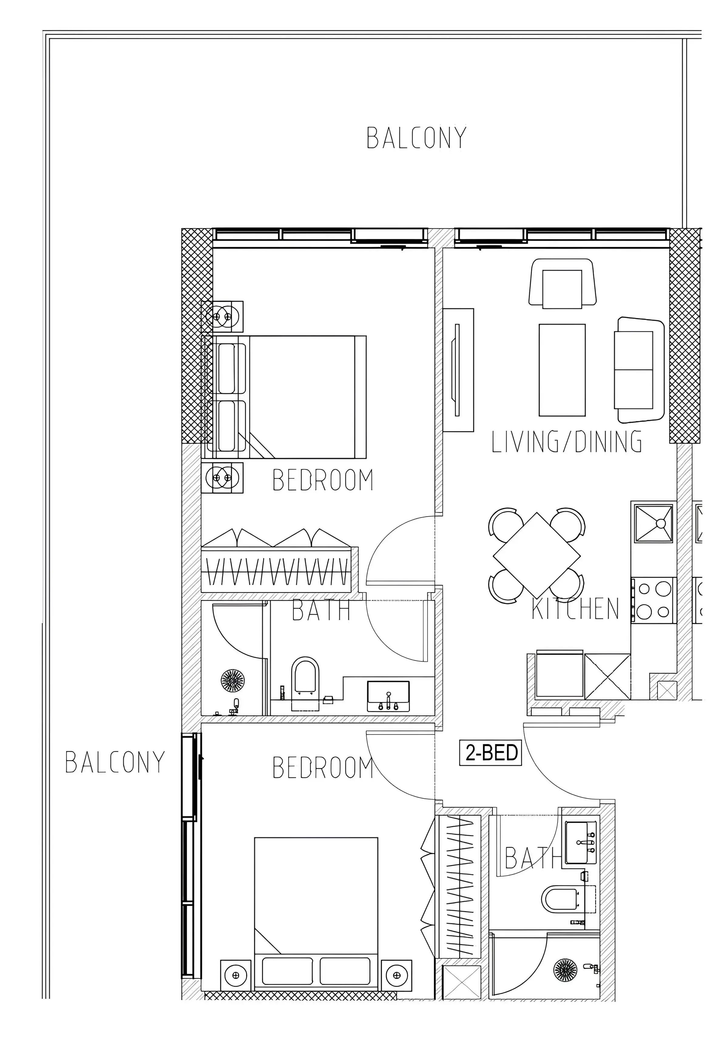 Elo 2 and 3 Damac 2 bed floor plan, 1,183 sqft