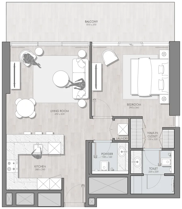Avant Garde Residences 2 1 bed floor plan, 883 sqft