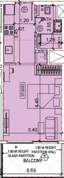 Binghatti Amberhall Studio floor plan, 387 sqft