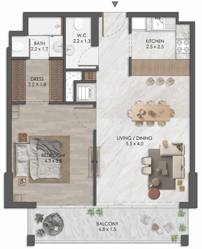 Almaara Residences 1 bed floor plan, 773 – 774 sqft