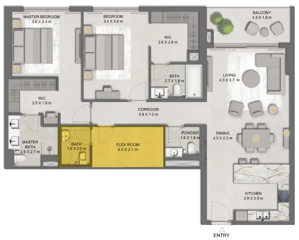 Ghaf Woods Distrikt 2 bed floor plan, 1,443 sqft