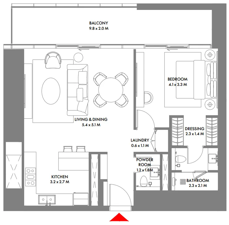 W The Residences by Arada 1 bed floor plan, 1,060 sqft