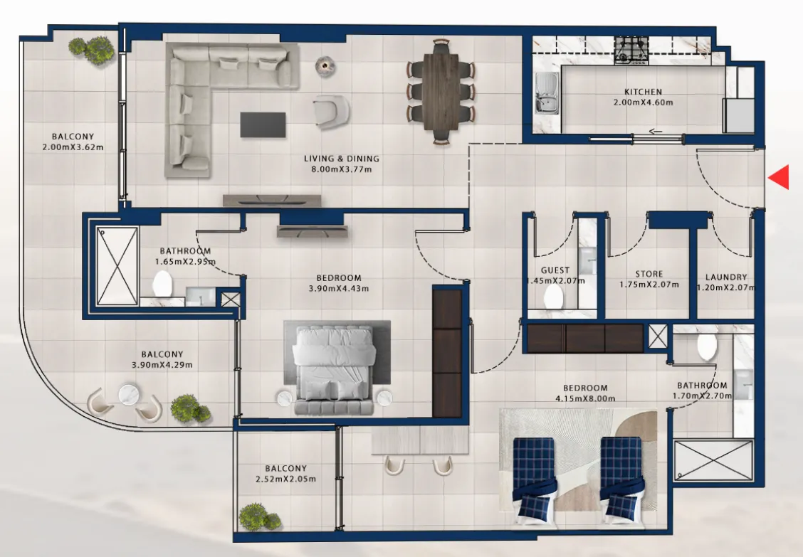 Asayel Avenue 2 bed floor plan, 1,519 sqft