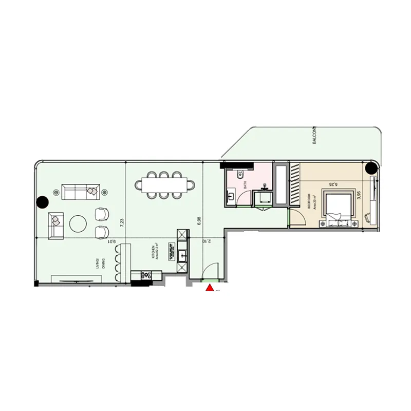 Edgewater Residences 1, 2 and 3 1 bed floor plan, 1,477 sqft