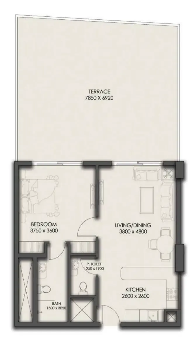 Park Residency 1 bed floor plan, 1,164 sqft