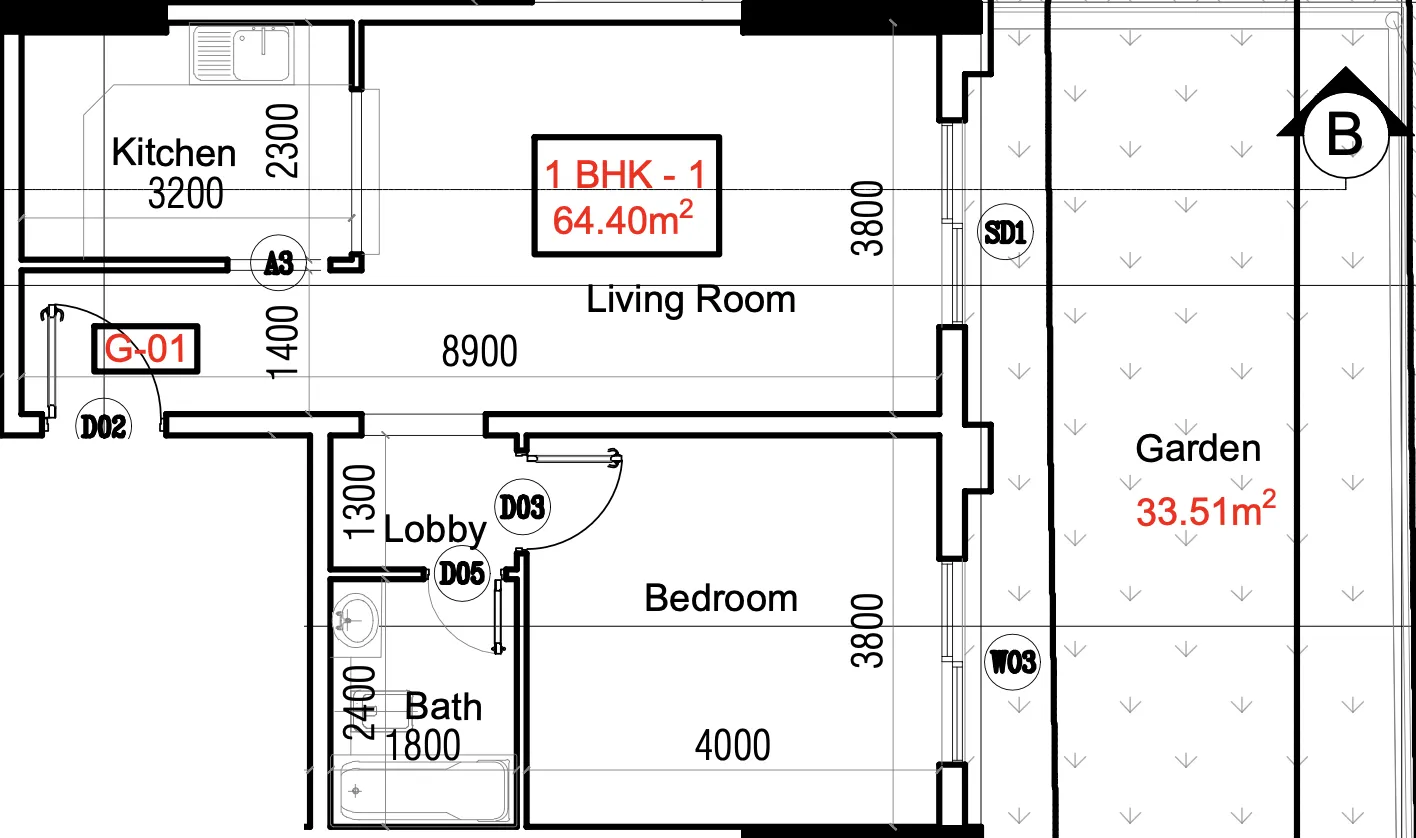 Moonsa Residence 1 bed floor plan, 1,053 sqft