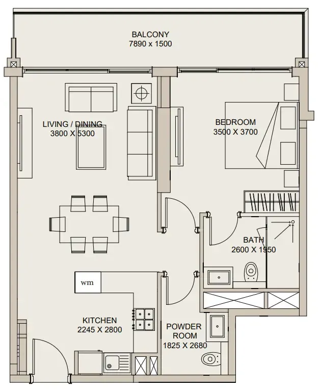 Nirvana Residences 1 1 bed floor plan, 779 sqft
