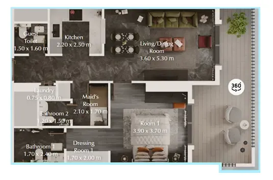 Bab Al Qasr Garden Residences 65 1 bed floor plan, 853 sqft