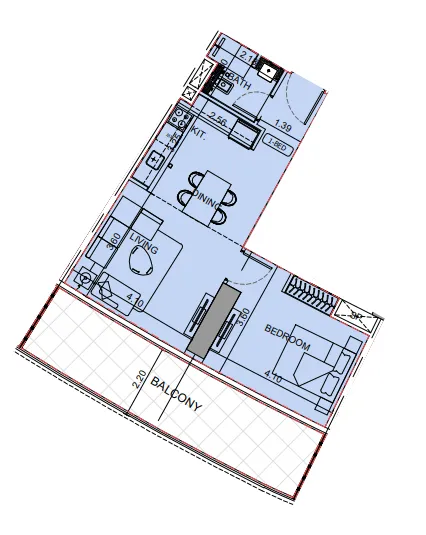 Binghatti Aquarise 1 bed floor plan, 789 sqft