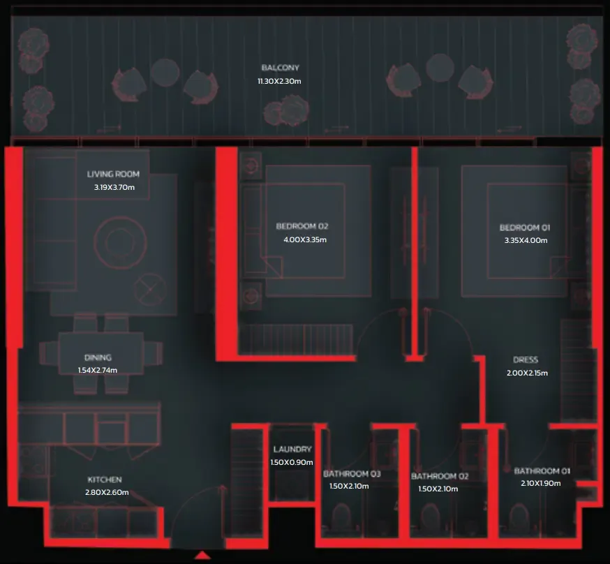 Tonino Lamborghini Residences by BNW Developments 2 bed floor plan, 1,116 sqft