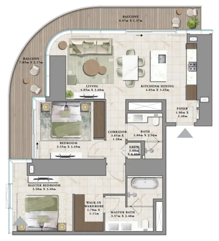 Avarra by Palace 2 bed floor plan, 1,449 sqft