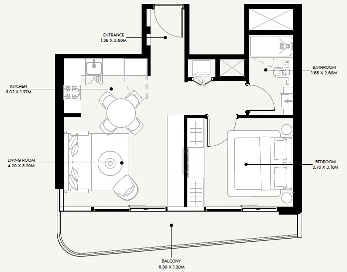 Azizi Sakandar 1 bed floor plan, 652 sqft