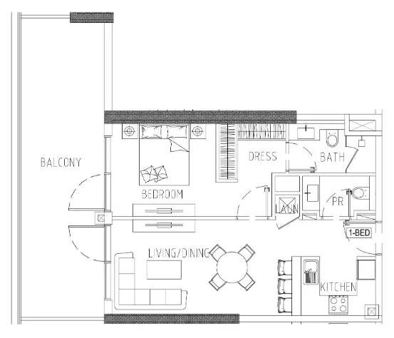 Damac Riverside Views 1 bed floor plan, 877 – 897 sqft