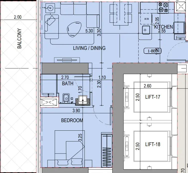 Binghatti Sky Terraces 1 bed floor plan, 776 sqft