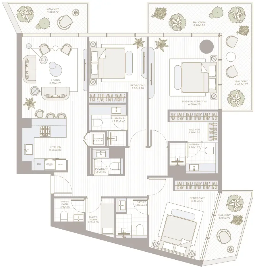 Park Five 3 bed floor plan, 1,751 – 1,821 sqft