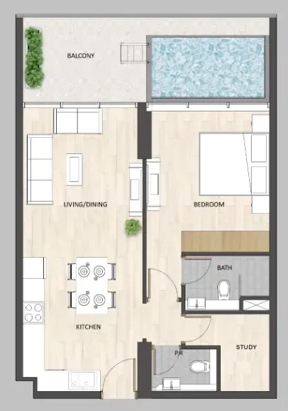 Barari Palace 1 bed floor plan, 820 – 825 sqft