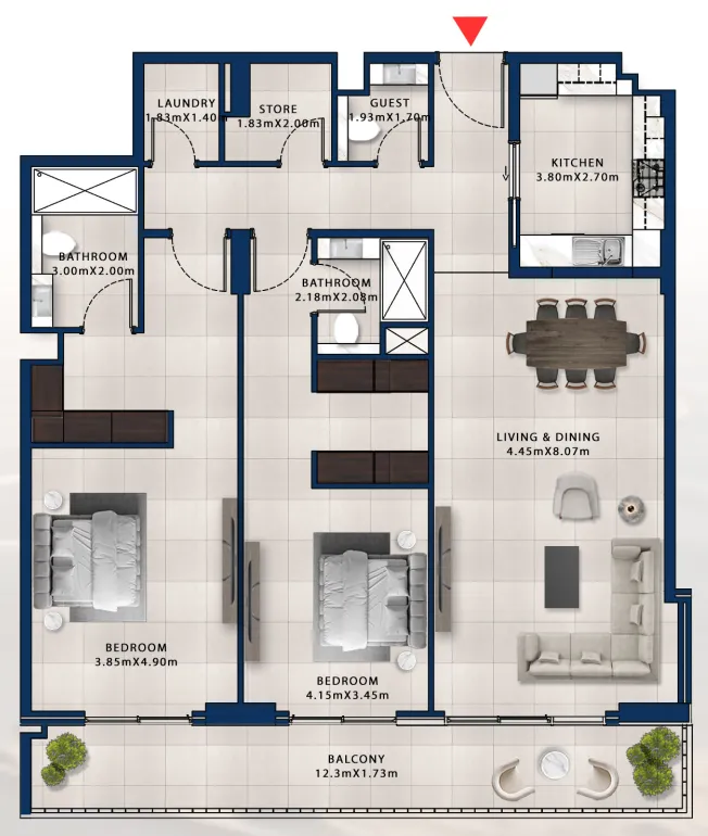 Asayel Avenue 2 bed floor plan, 1,757 sqft