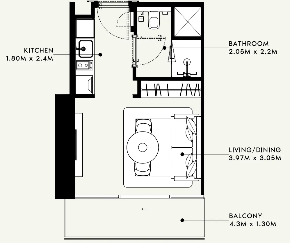 Azizi Milan Studio floor plan, 324 sqft