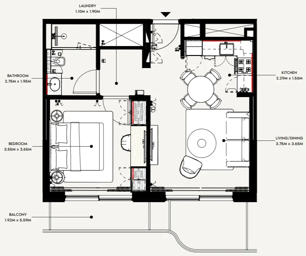 Azizi Wasel 1 bed floor plan, 648 sqft