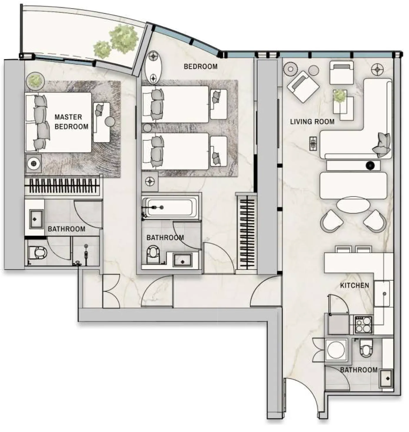 The Biltmore Residences Sufouh 2 bed floor plan, 1,141 sqft