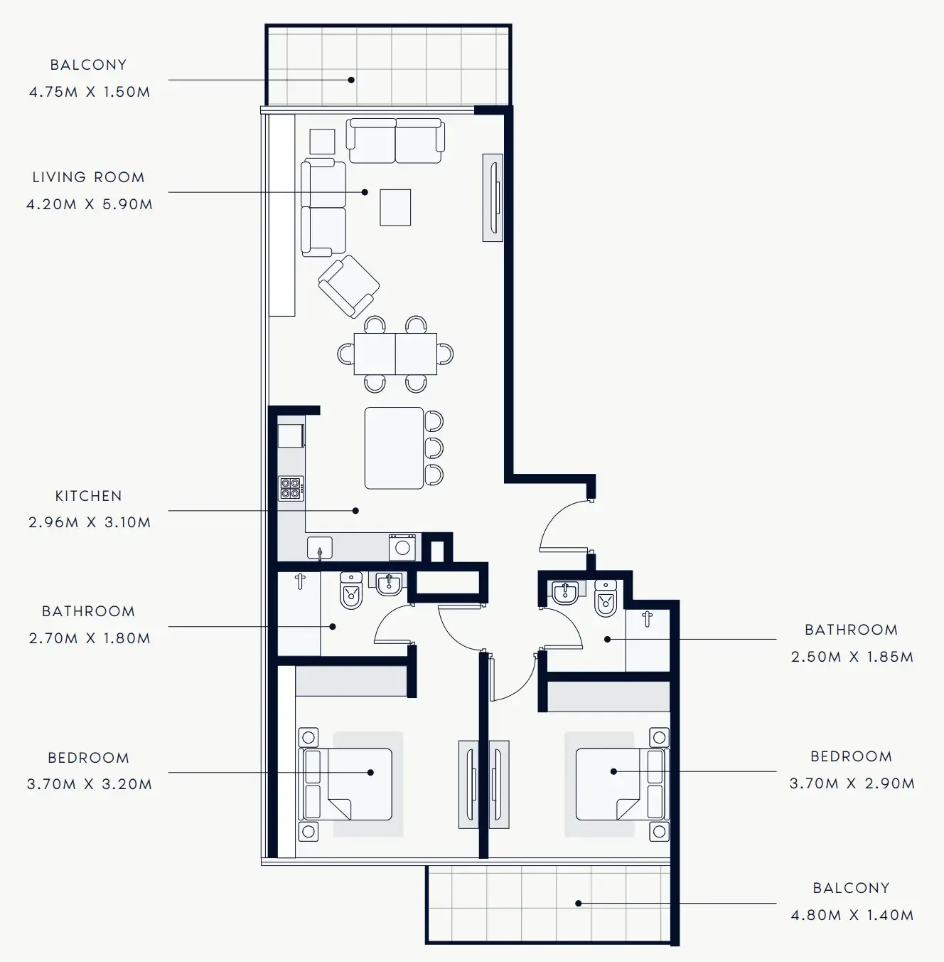 Riviera Rêve 2 bed floor plan, 1,227 sqft