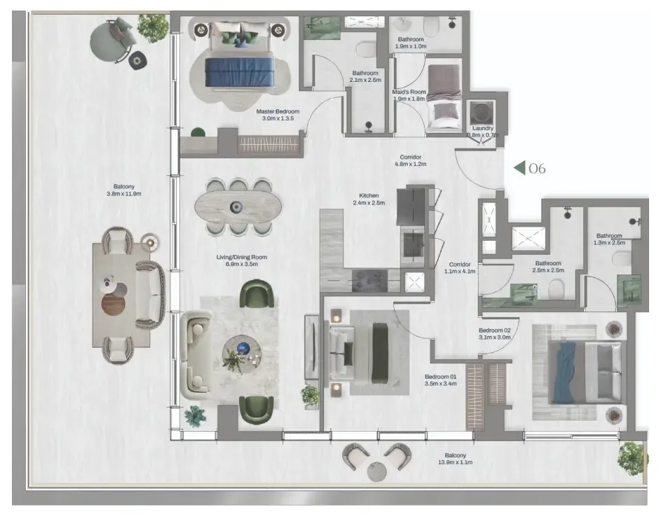 Oceara Park View Residences Phase 1 3 bed floor plan, 1,787 sqft