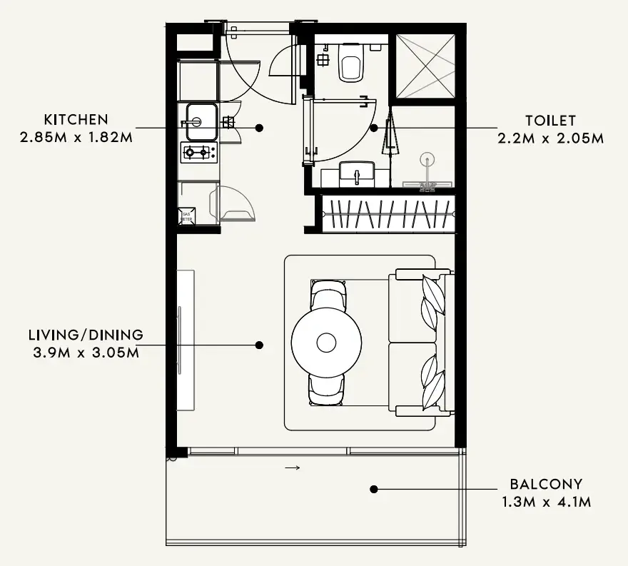 Azizi Milan Studio floor plan, 336 sqft