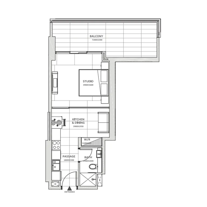 Solanki One Studio floor plan, 561 sqft