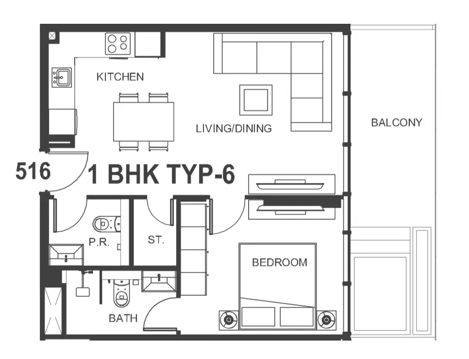 Interstellar Tower 1 bed floor plan, 667 sqft