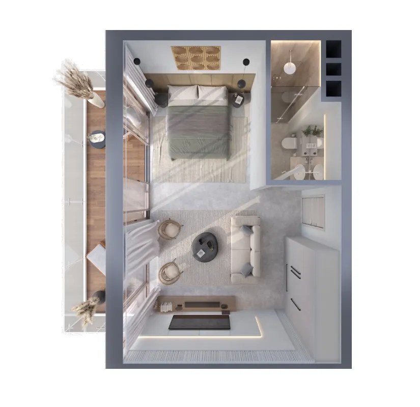 Amani Melasti 1 bed floor plan, 484 sqft