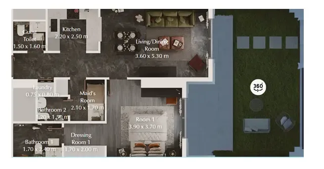 Bab Al Qasr Garden Residences 65 1 bed floor plan, 1,074 sqft