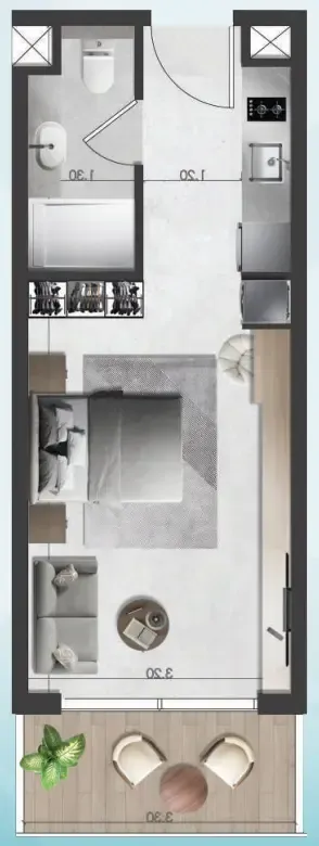 Saray South Residences Studio floor plan, 348 – 366 sqft