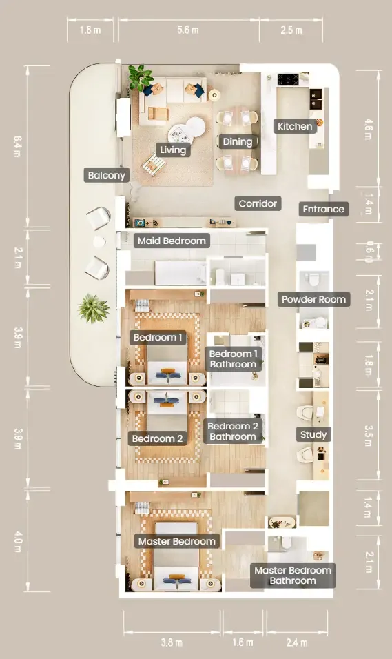 The Beach House Fahid 3 bed floor plan, 2,072 sqft