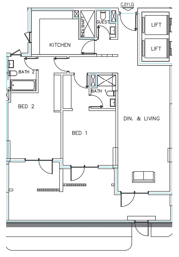 Janayen Avenue 2 bed floor plan, 1,802 sqft