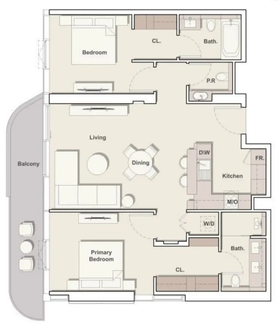 Portside Square 2 bed floor plan, 1,221 sqft