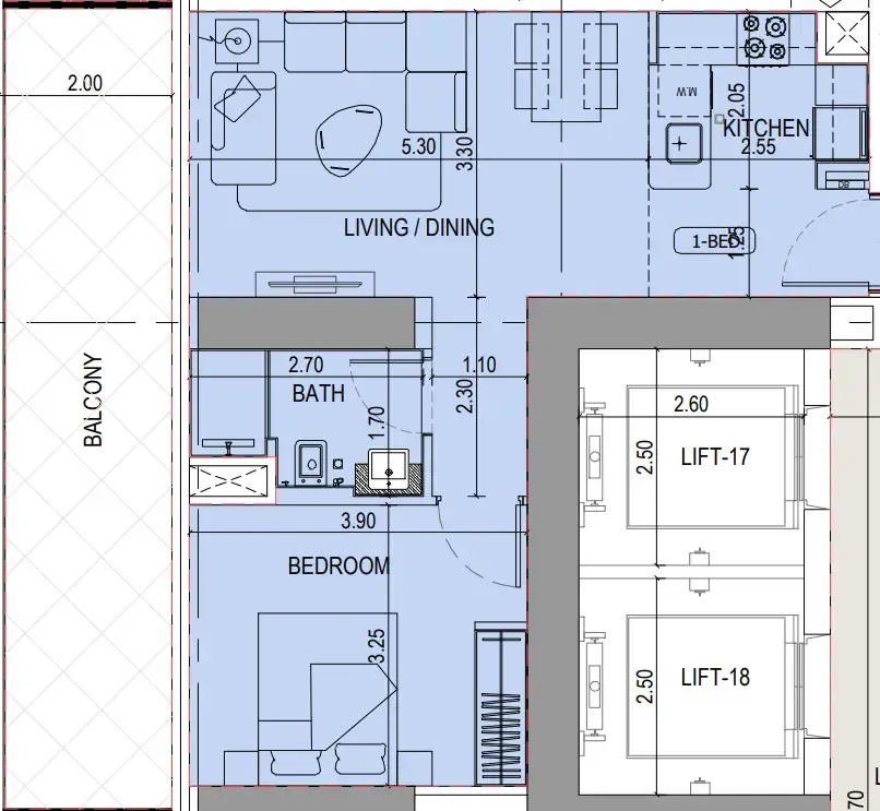 Binghatti Sky Terraces 1 bed floor plan, 770 sqft