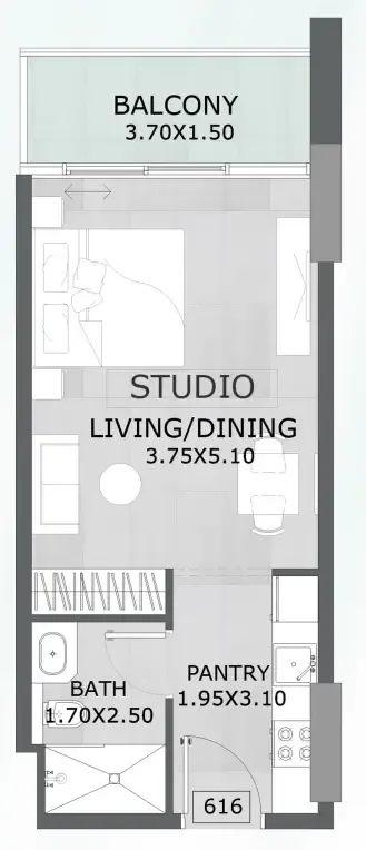 Floarea Grande Studio floor plan, 424 sqft