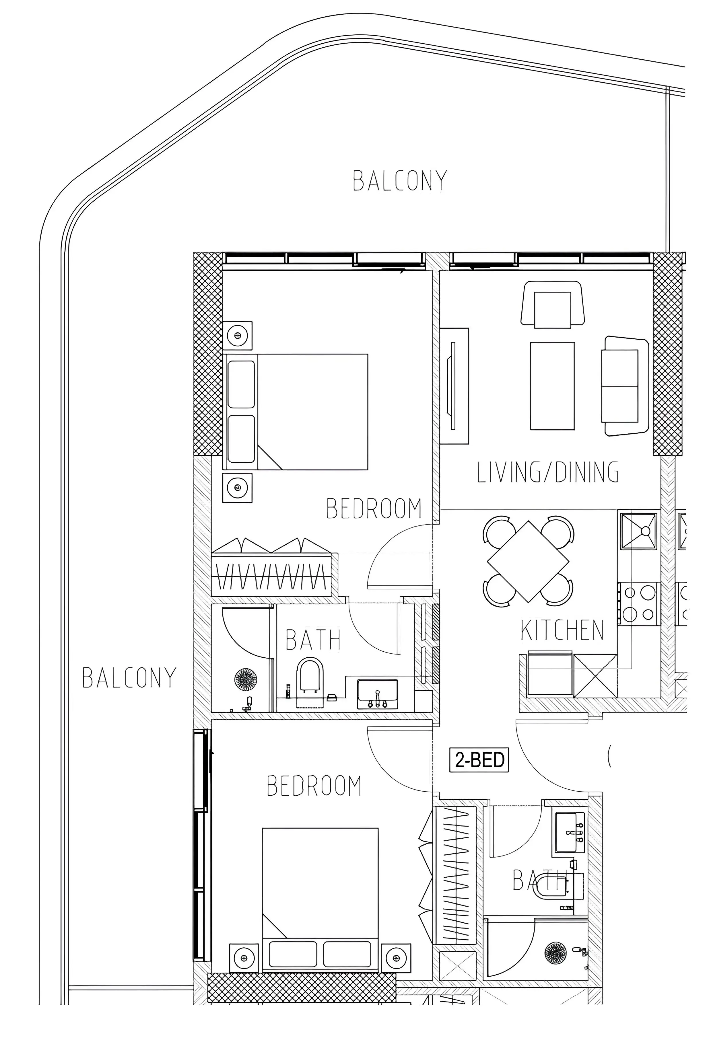Elo 2 and 3 Damac 2 bed floor plan, 1,060 sqft