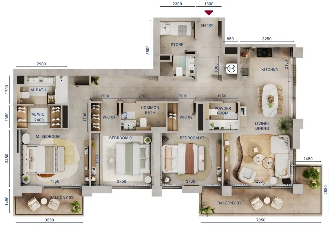 Mirdad 3 bed floor plan, 1,655 sqft