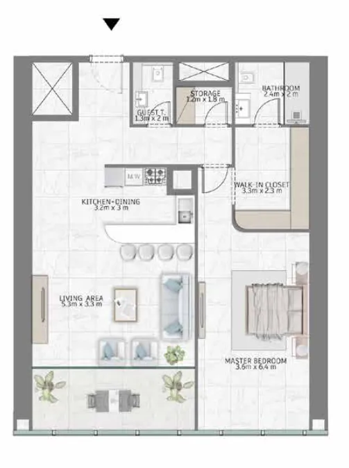 Al Habtoor Tower 1 bed floor plan, 1,210 sqft