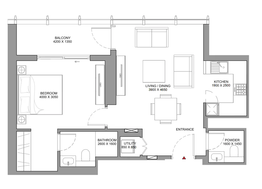 The Element at Sobha One 1 bed floor plan, 740 sqft