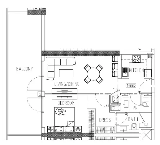 Damac Riverside Views 1 bed floor plan, 895 sqft