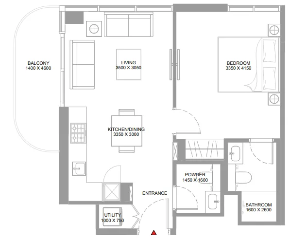 Pristine Beach Residences 1 bed floor plan, 620 – 621 sqft