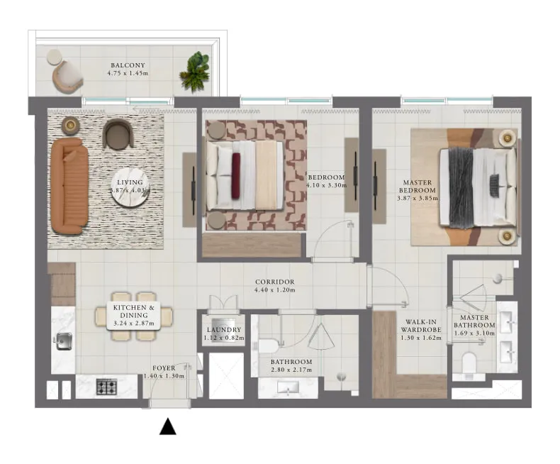 Golf Trails 2 bed floor plan, 1,096 – 1,176 sqft