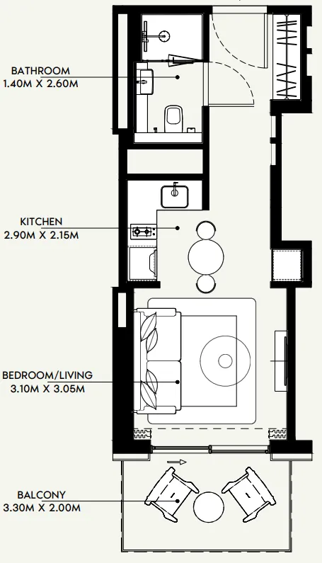 Azizi Venice Studio floor plan, 381 sqft