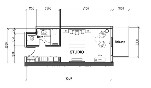 Damac Hills - Radisson Dubai Studio floor plan, 492 sqft