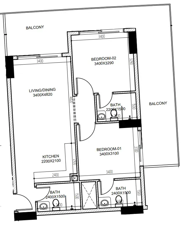 Astra South 2 bed floor plan, 1,036 sqft