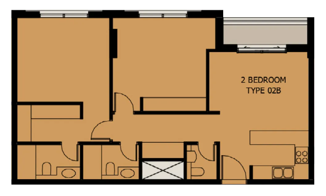 Al Mamsha Sharjah 2 bed floor plan, 1,850 sqft